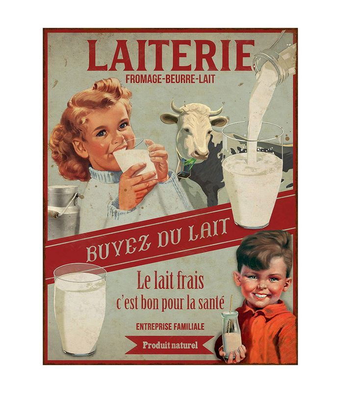 Plaque métal "Buvez du lait" 33 x 25 cm
