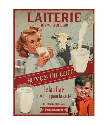 Plaque métal "Buvez du lait" 33 x 25 cm