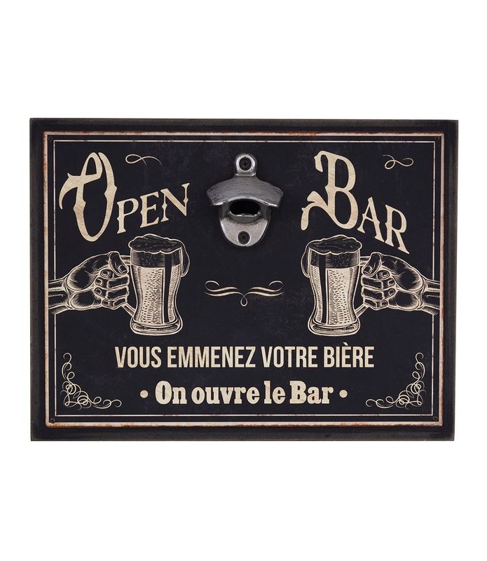 Plaque métal avec décapsuleur "Open Bar" 33 x 25 cm