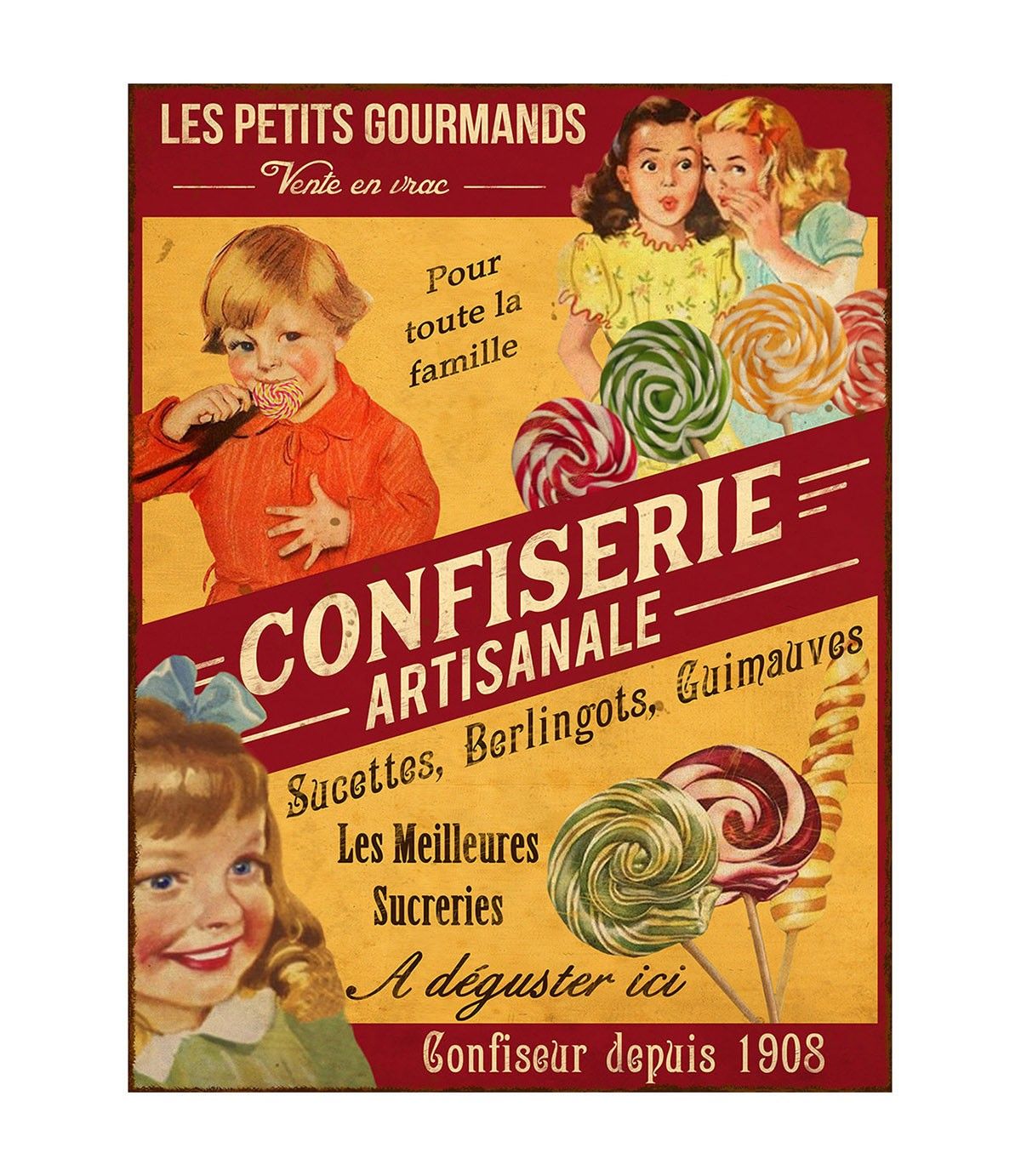 Plaque métal "Confiserie Les petits gourmands" 33 x 25 cm