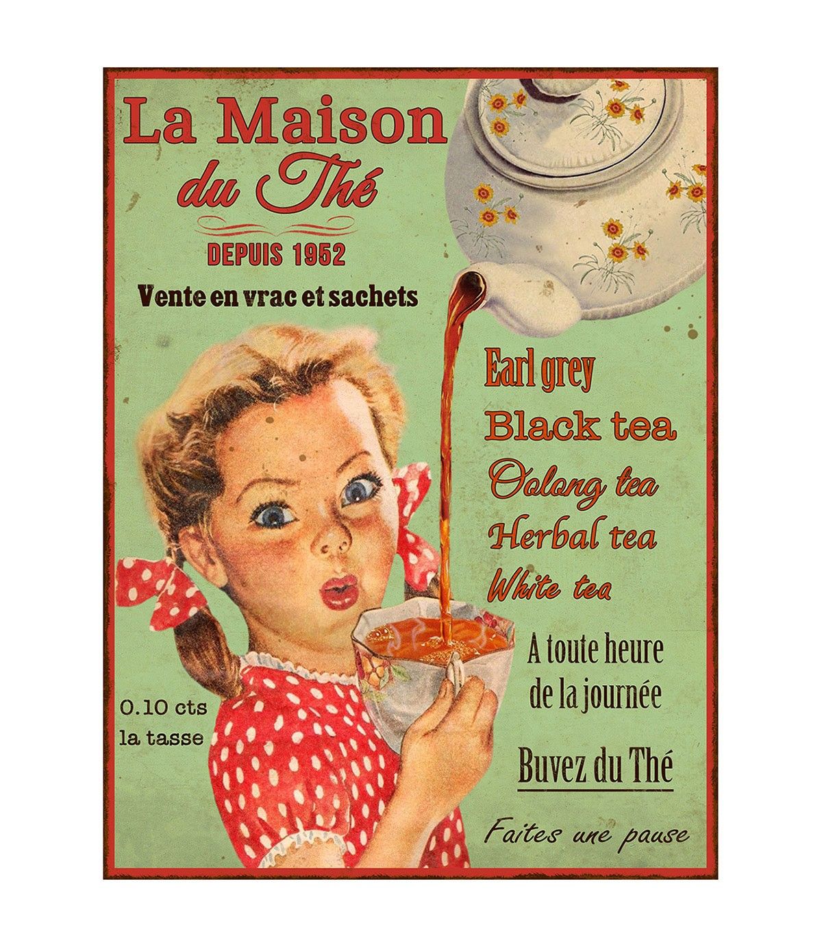 Plaque métal "Maison du thé" 33 x 25 cm