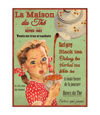 Plaque métal "Maison du thé" 33 x 25 cm