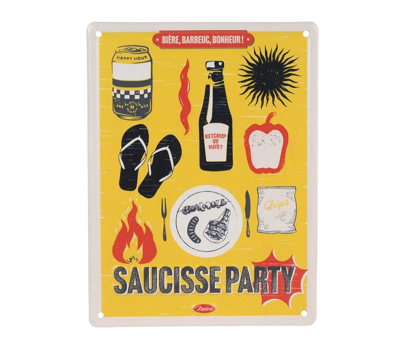 Plaque métal 15 x 20 cm - Saucisse party