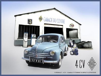 Plaque métal 30 x 40 cm - Renault 4CV Garage