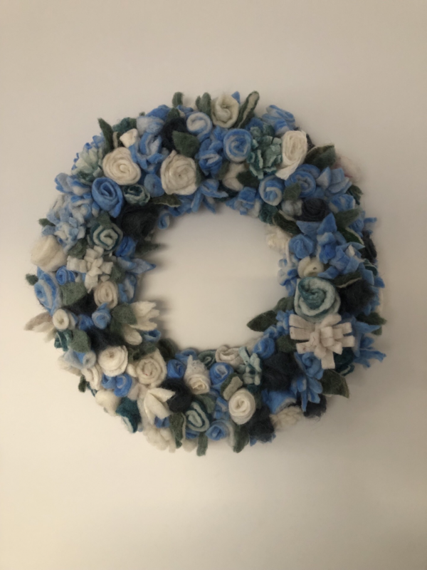 Felt Wreath, Colour: Blue, cream &amp; Grey