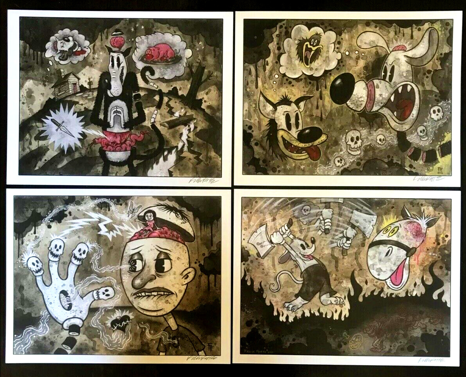FOUR 8.5&quot;x11&quot; Set #2 Signed prints By Frank Forte Pop Surrealism