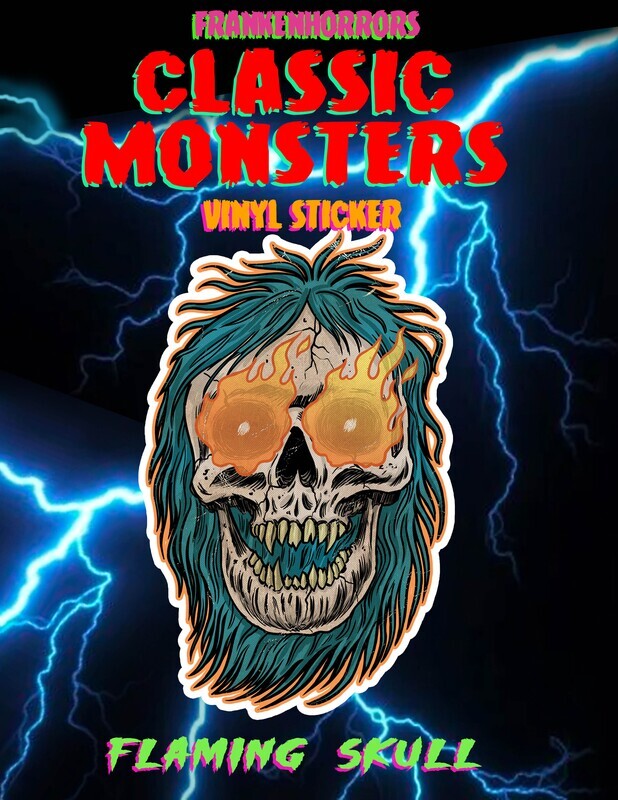 Flaming Skull FrankenHorrors Classic Monsters Die Cut Vinyl Sticker
