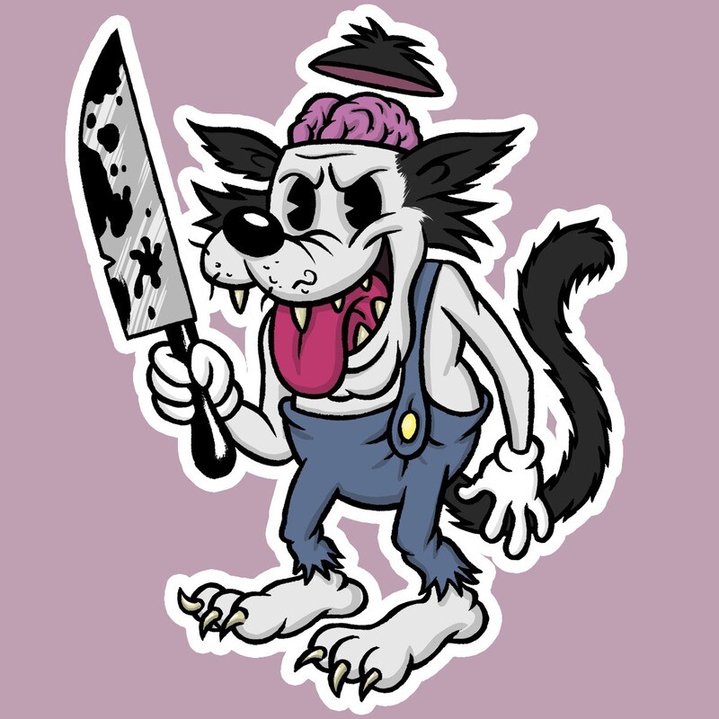 Wolf with Knife Creepy Cute Frank Forte Die Cut Vinyl Sticker