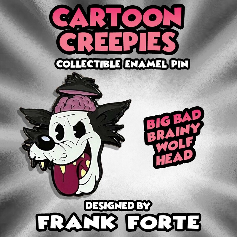 Cartoon Creepies Pink Wolf Head 1.5&quot; Soft Enamel Pin
