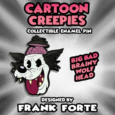 Cartoon Creepies Pink Wolf Head 1.5&quot; Soft Enamel Pin