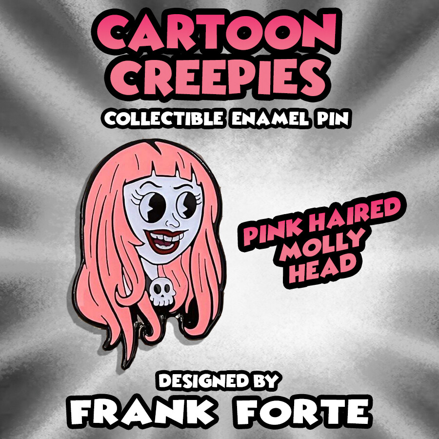 Cartoon Creepies Pink Haired Molly Head 1.5&quot; Soft Enamel Pin