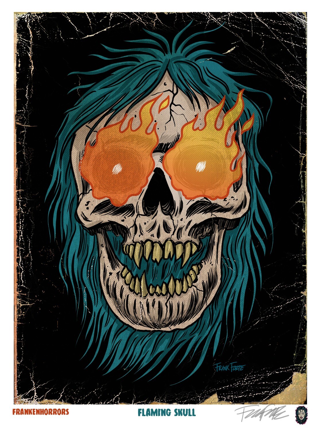 FrankenHorrors Flaming Skull 8.5x11 signed print by Frank Forte