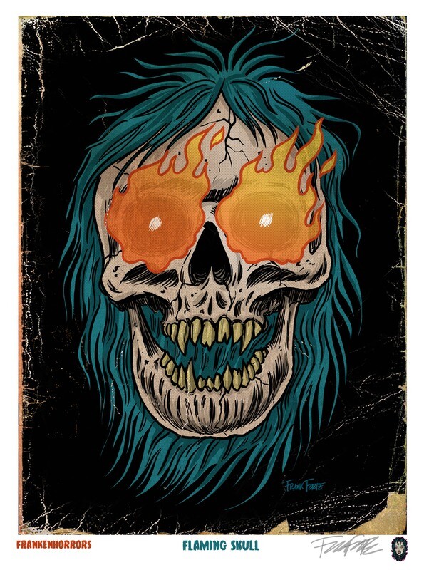 FrankenHorrors Flaming Skull 8.5x11 signed print by Frank Forte