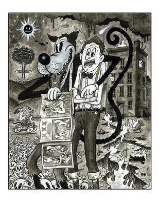 Wolf Apocalypse 8.5x11 Pop Surrealism Dark Art Print by Frank Forte