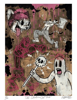 The Cartoon Cat Pink 8.5x11 Pop Surrealism Dark Art Print by Frank Forte