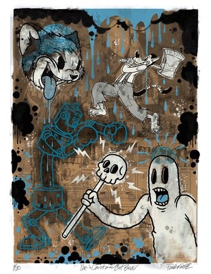 The Cartoon Cat Blue 8.5x11 Pop Surrealism Dark Art Print by Frank Forte