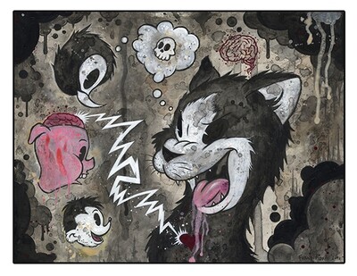 Psychedelic Cat Dreams 8.5x11 Pop Surrealism Dark Art Print by Frank Forte