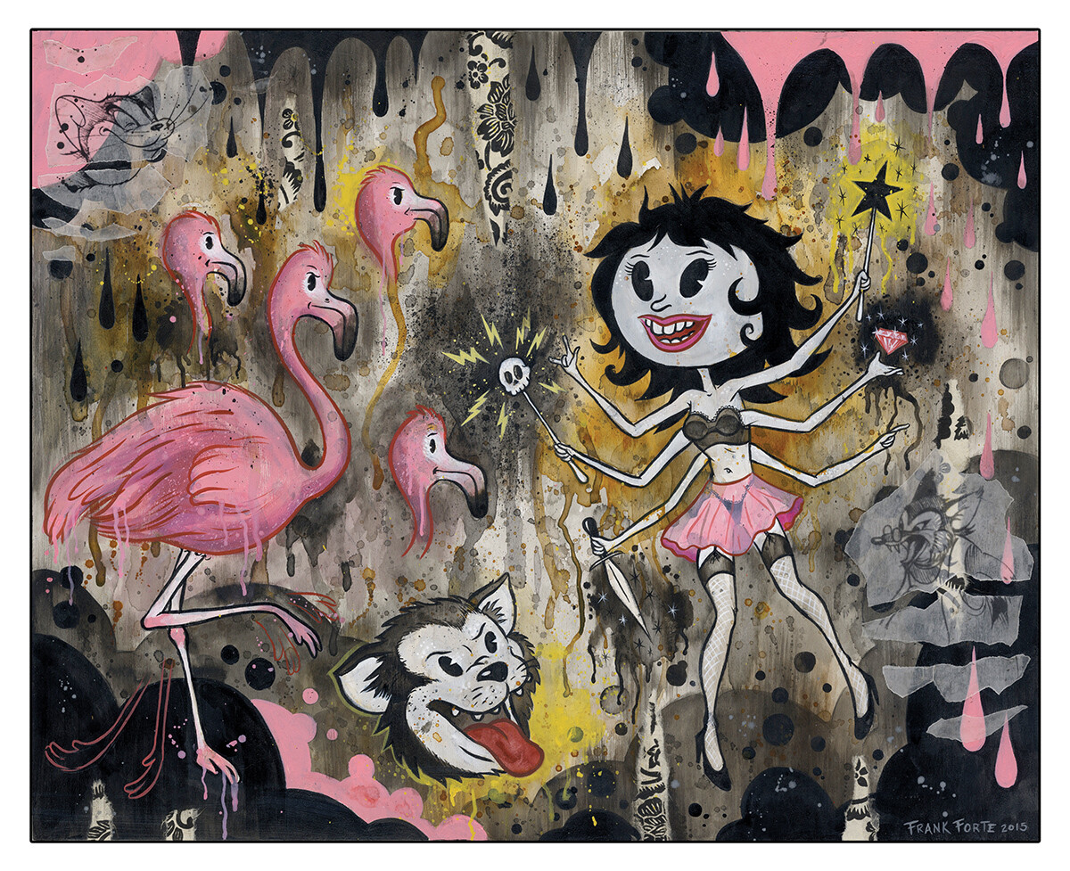 Molly&#39;s Haunted Flamingo Rhythms 8.5x11 Pop Surrealism Dark Art Print by Frank Forte