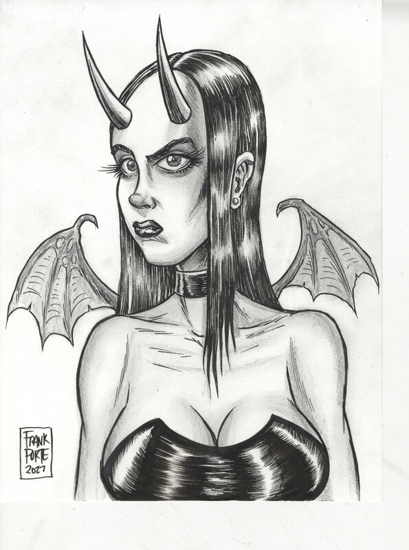 Sexy Devil Succubus Goth Girl 9x12 Original Drawing Fine Art by Frank Forte Comic Art