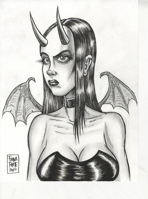 Sexy Devil Succubus Goth Girl 9x12 Original Drawing Fine Art by Frank Forte Comic Art