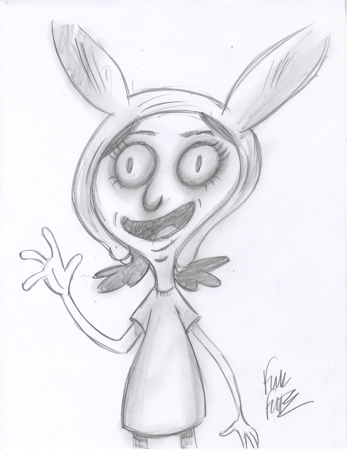 Louise Belcher Bob&#39;s Burgers 8.5X11 Original Drawing Fine Art by Frank Forte Comic Art
