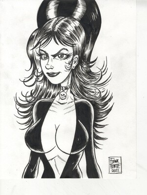 Elvira sexy Goth Girl 9x12 Original Drawing Fine Art by Frank Forte Comic Art