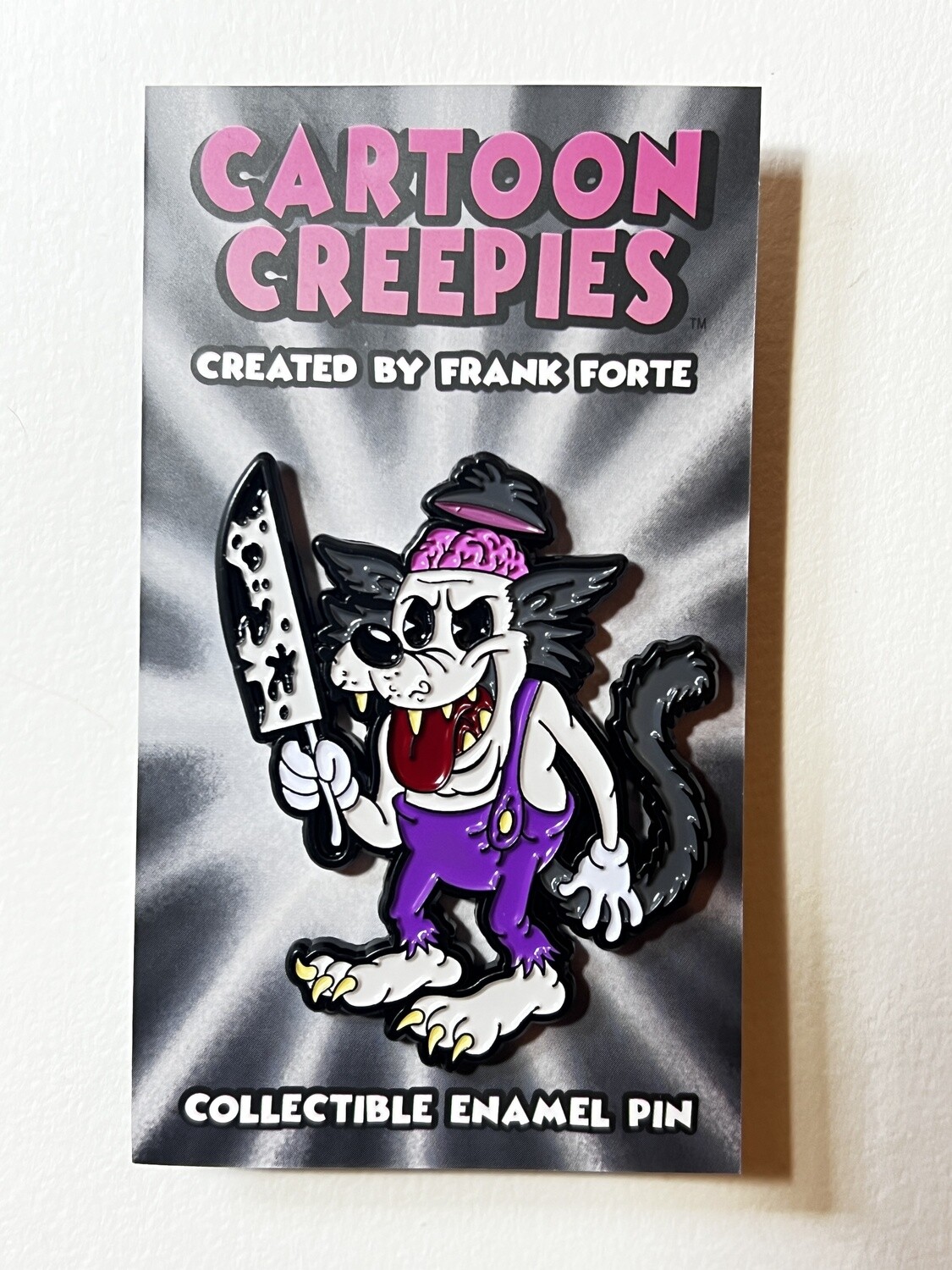 Cartoon Creepies Purple Wolf w/ Knife 2&quot; Soft Enamel pin designed Frank Forte cute kawaii lapel funny Pins for Backpacks Jeans birthday gift