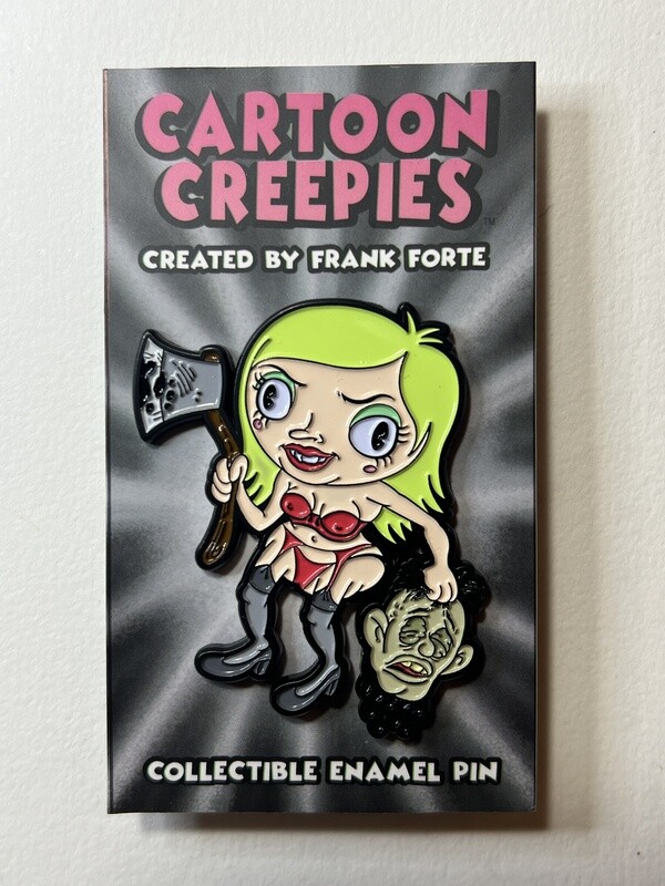 Cartoon Creepies Green Haired Girl w/ Ax 2&quot; Soft Enamel pin designed Frank Forte cute kawaii lapel funny Pins for Backpacks Jeans birthday gift