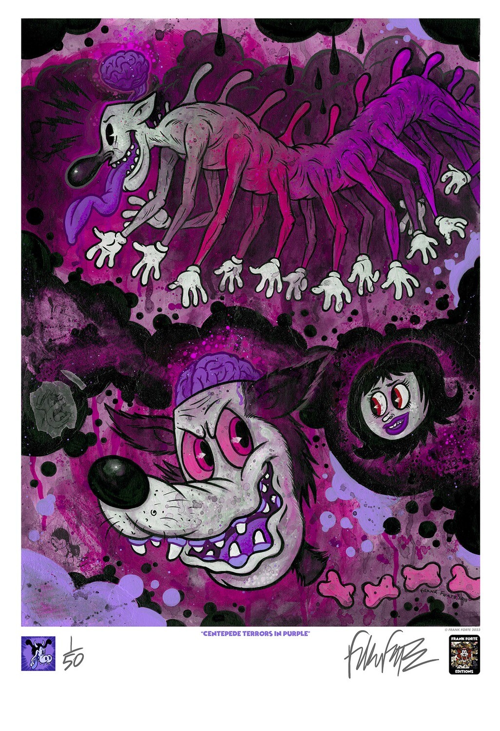 ​CENTEPEDE TERRORS in Purple SDCC (Comic-Con) Limited Exclusive 13x 19 print signed by artist Frank Forte