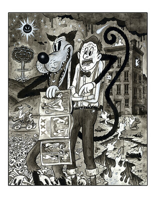 Wolf Apocalypse 12x16 Pop Surrealism Dark Art Print by Frank Forte