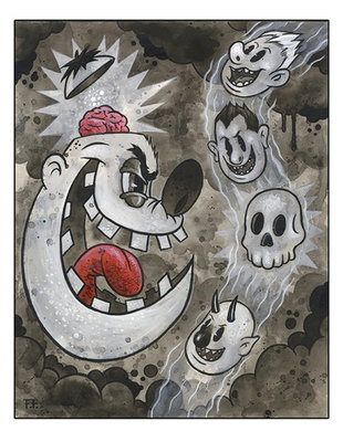 Crazy Face and the Brain Popper 8.5x11 Pop Surrealism Dark Art Print by Frank Forte