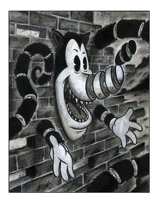 Wolf in a Wall 8.5x11 Pop Surrealism Dark Art Print by Frank Forte