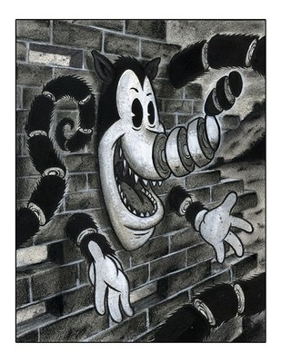 Wolf in a Wall 8.5x11 Pop Surrealism Dark Art Print by Frank Forte