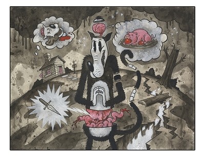 Hunger Pains 8.5x11  Pop Surrealism Dark Art Print by Frank Forte