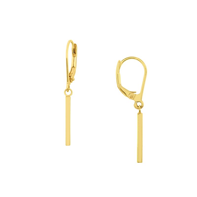 14K Yellow Gold Vertical Bar Dangle Leverback Earrings