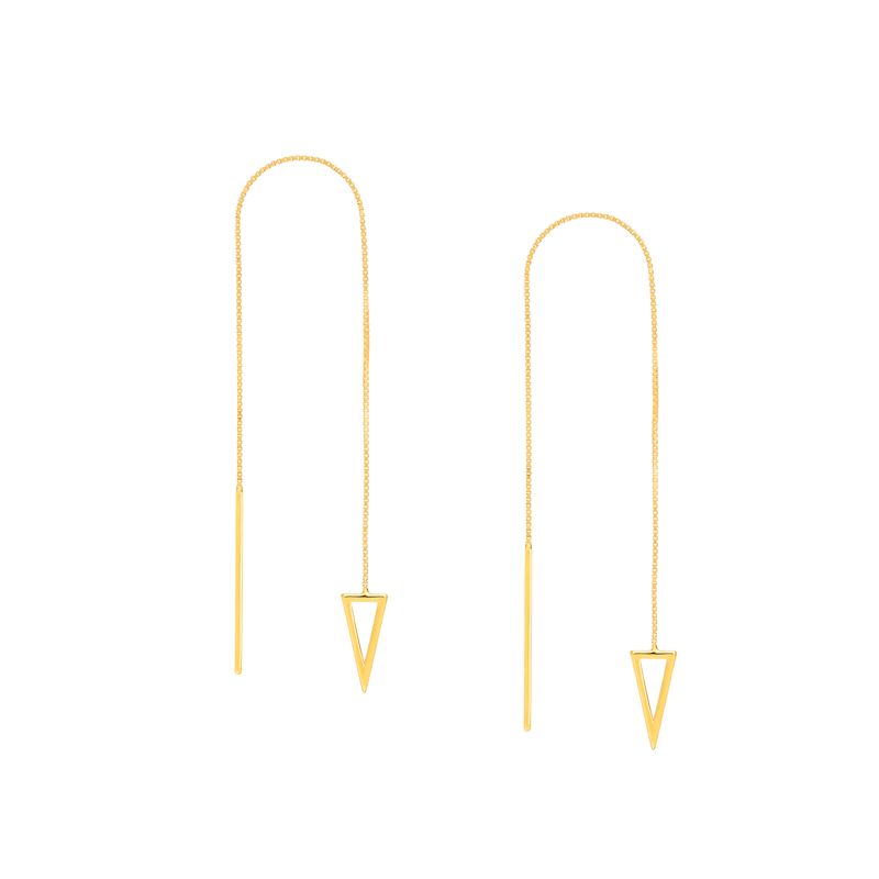 14K Gold Geometric Dangle Chain Threader Earrings