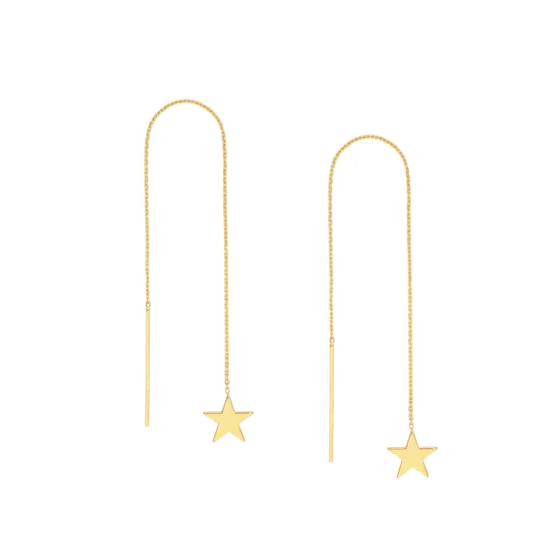 14K Yellow Gold Star Dangle Threader Earrings
