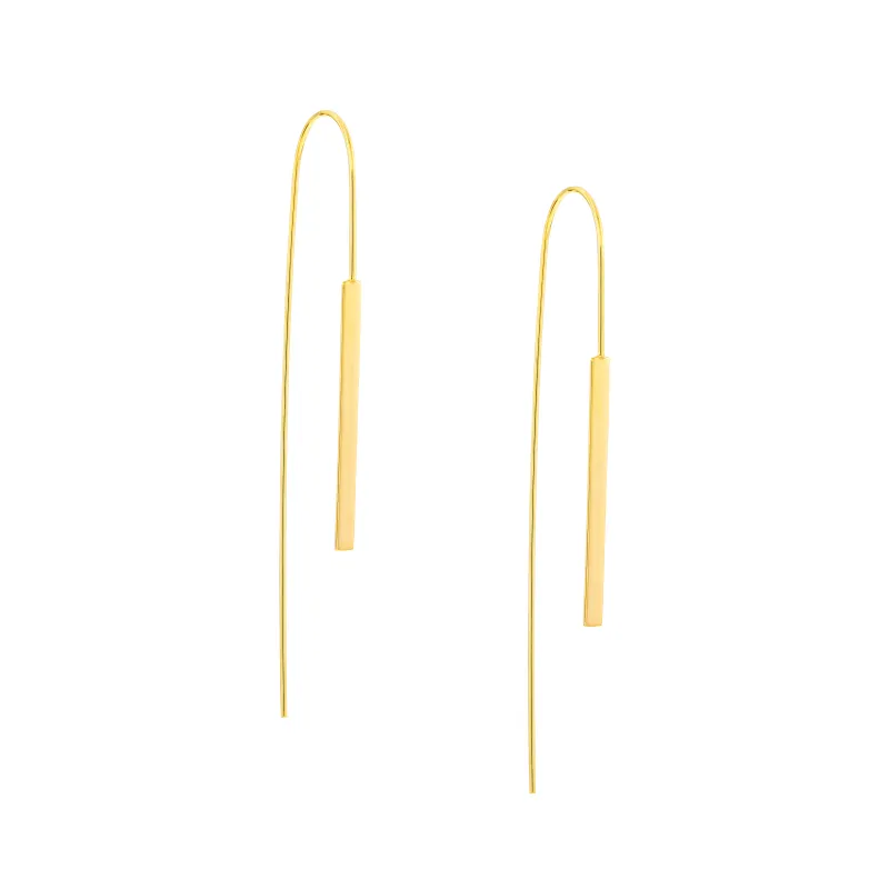 14K Yellow Gold Vertical Bar Wire Threader Earrings