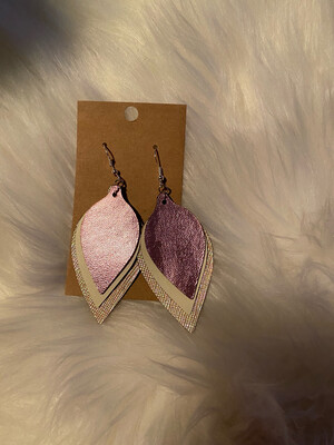 Leaf Shaped Pink Leather Earring