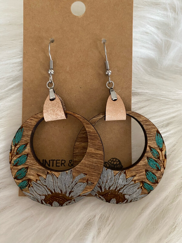 Blue Sunflower Earrings