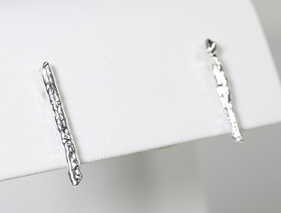 Reticulated Rods, Thin Studs  Earrings, Sterling Silver