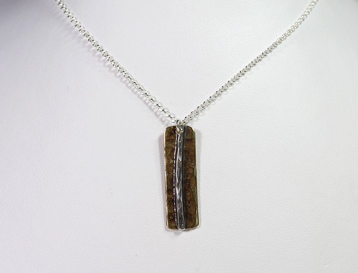 Pendant Bronze Rectangle on Silver Chain