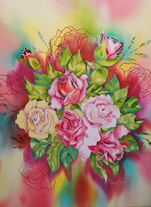 &quot;Roses&quot; Silk Painting, 18x24&quot;
