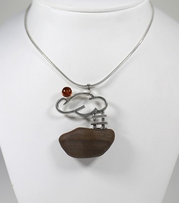 Ladder to Heaven Pebble and Amber Pendant
