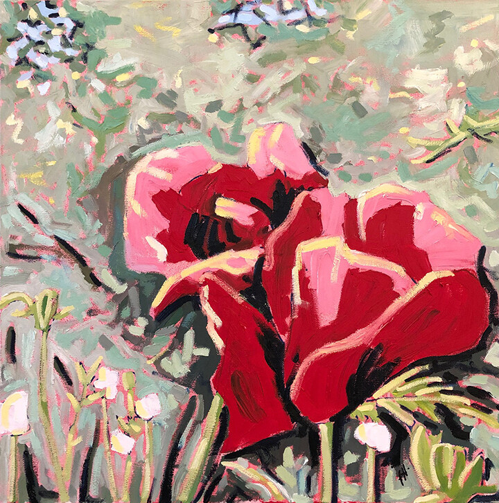 Poppies Bloom #2, 20x20 Oil on Canvas