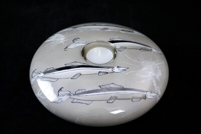 Large Capelin Candle Holder with Grey Luster and Platinum