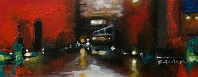El Callejon Para Todos  Cochineal and Oil Size 3.x7 Framed 9x12