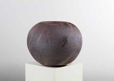 Vessel, Textured Brown pottery, 5x6.5