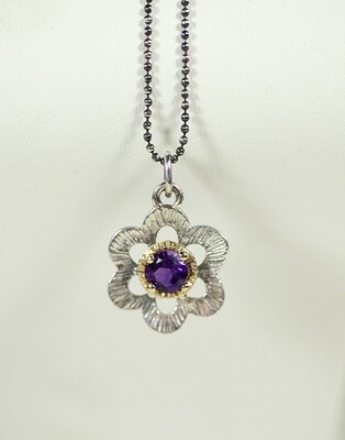 Necklace Bloom Amethyst 5mm Silver& Gold 14k