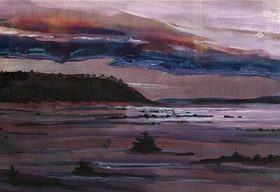 Sunset on River, Watercolour 29.25 x 21.75, framed 40 x 30